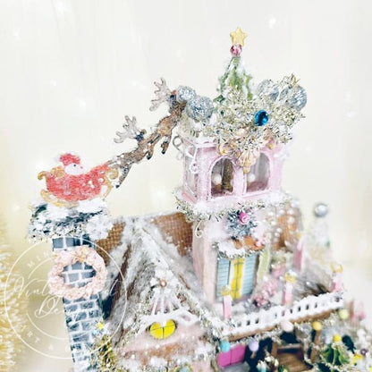 Miniature Christmas Victorian Mansion No.3 Putz Glitter Holiday Handmade One of a Kind image 8