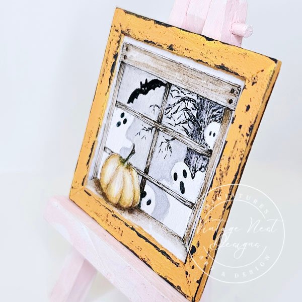 Halloween Ghosts No.1:3 Dollhouse Miniature Handmade Wooden Framed Art image 3
