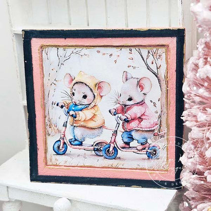 Nursery Mice No.1:3 Dollhouse Miniature Handmade Wooden Framed Art image 2