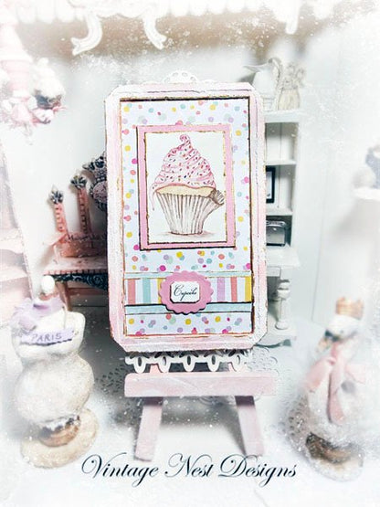 Cupcake No.5:2 Dollhouse Miniature Handmade Wooden Framed Art image 6