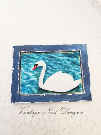 Swan No.3:1 Dollhouse Miniature Handmade Wooden Framed Art image 4