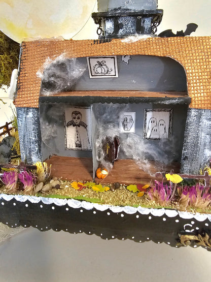 Miniature Haunted Halloween Dollhouse Mansion No.3 Handmade One of a Kind Collectible Artist Made