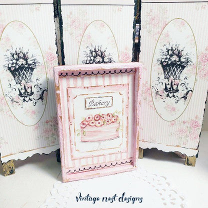Cake No.4:2 Dollhouse Miniature Handmade Wooden Framed Art image 0