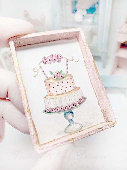 Cake No.5:3 Dollhouse Miniature Handmade Wooden framed Art image 1