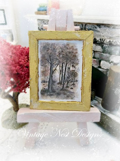 Fall Trees No.1:1 Dollhouse Miniature Handmade Wooden Framed Art image 2