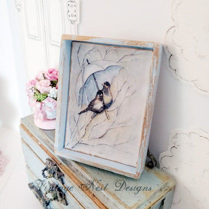 Winter Snowbirds No.1:1 Dollhouse Miniature Handmade Wooden Framed Art image 3