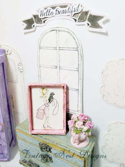 Shopping Barbie No.4:7 Dollhouse Miniature Handmade Wooden Framed Art image 6
