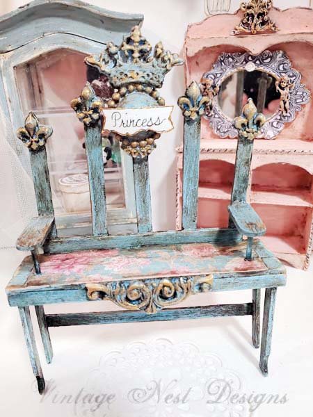 Shabby Princess Teal Bench No.6 Dollhouse Miniature Handmade image 0