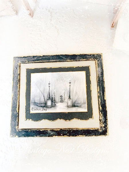 London Fog No.1:4 Dollhouse Miniature Handmade Wooden Framed Art image 1