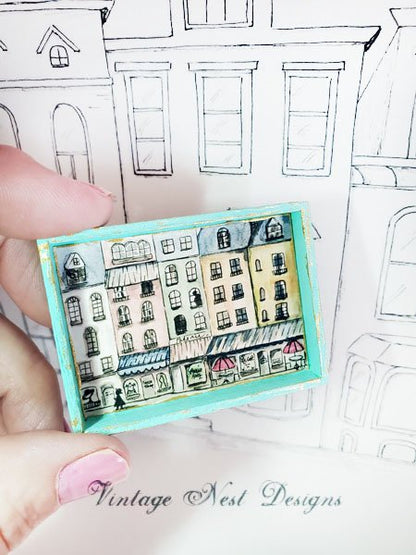 Paris Shopping in the City No.1:3 Dollhouse Miniature Handmade Wooden Framed Art image 2