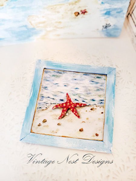 Starfish Ashore No.1:1 Dollhouse Miniature Handmade Wooden Framed Art image 1