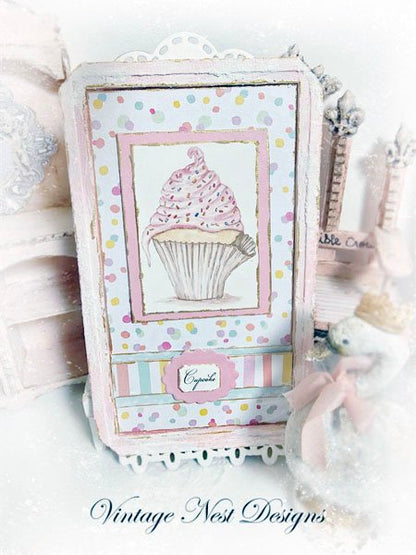 Cupcake No.5:2 Dollhouse Miniature Handmade Wooden Framed Art image 0