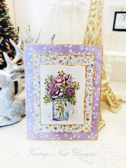 Florals No.14:1 Dollhouse Miniature Handmade Wooden Framed Art image 0