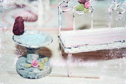 Bird Bath No.1:1 Dollhouse Miniature Handmade image 1