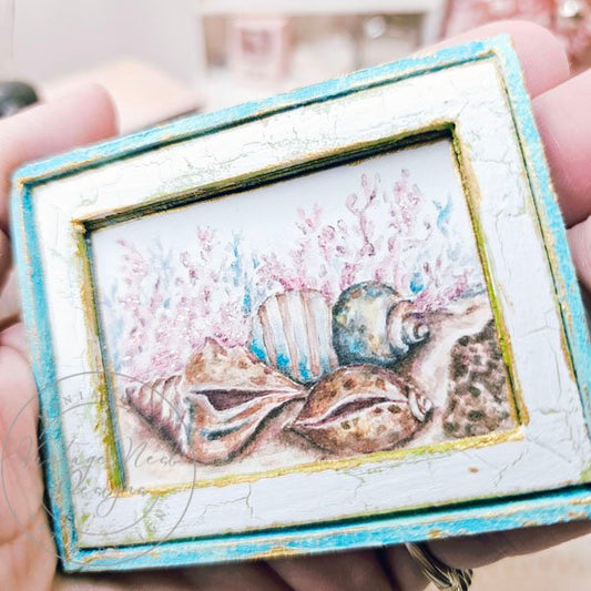 Seashell No.1:1 Dollhouse Miniature Handmade Wooden Framed Art with Additional Frame image 1