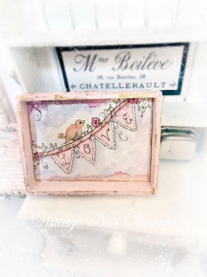 Love Bird No.1:5 Dollhouse Miniature Handmade Framed Wooden Art image 0