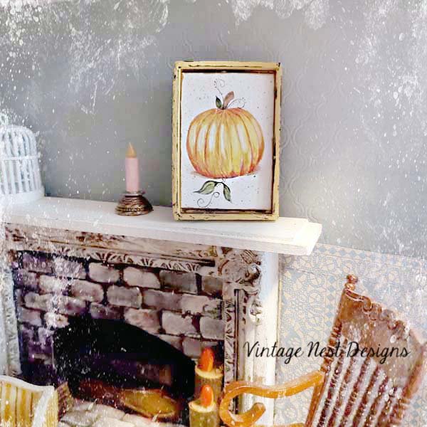 Pumpkins No.2:1 Dollhouse Miniature Handmade Wooden Framed Art image 3