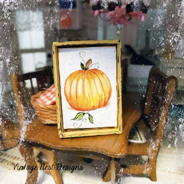Pumpkins No.2:1 Dollhouse Miniature Handmade Wooden Framed Art image 4