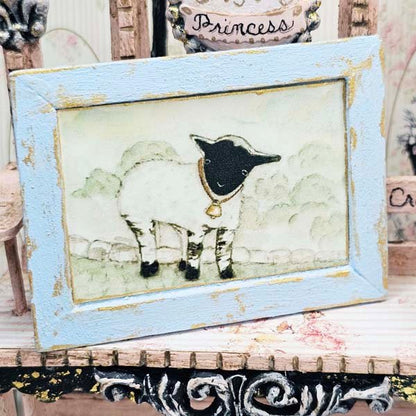 Nursery Lamb No.1:2 Dollhouse Miniature Handmade Wooden Framed Art image 5