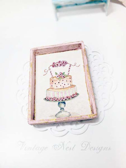 Cake No.5:3 Dollhouse Miniature Handmade Wooden framed Art image 2