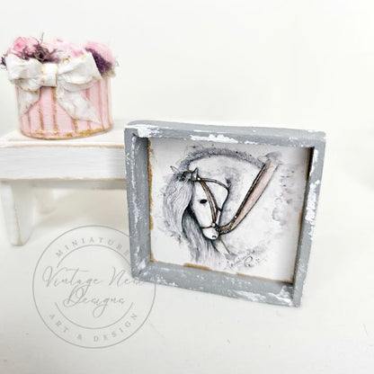 Andalusian Horse No.1:2 Dollhouse Miniature Handmade Wooden Framed Art image 0