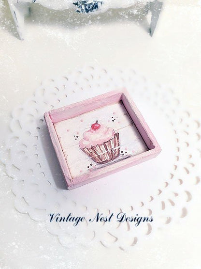 Cupcake No.9:1 Dollhouse Miniature Handmade Framed Art image 4