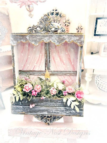 Window Scene No.1:1 Dollhouse Miniature Handmade Wooden Framed Art image 0