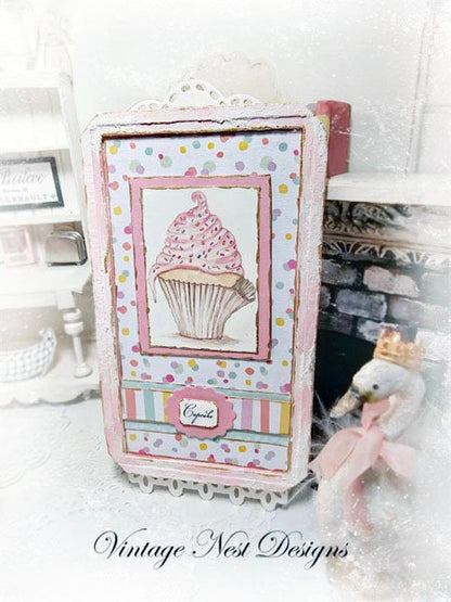 Cupcake No.5:2 Dollhouse Miniature Handmade Wooden Framed Art image 5