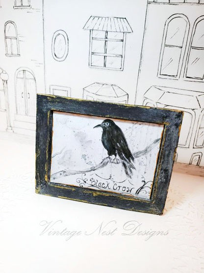 Black Crow No.1:2 Dollhouse Miniature Handmade Wooden Framed Art image 0