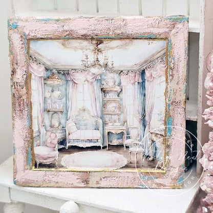 Baby Girl Bedroom No.1:1 Dollhouse Miniature Handmade Wooden Framed Art image 6