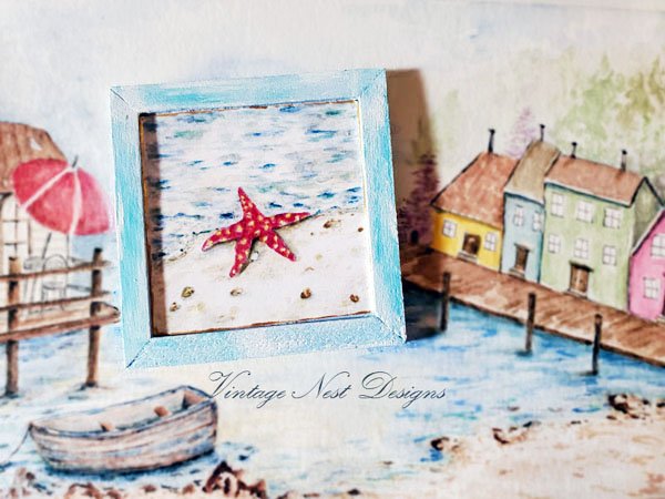 Starfish Ashore No.1:1 Dollhouse Miniature Handmade Wooden Framed Art image 3