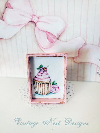 Cake No.4:1 Dollhouse Miniature Handmade Wooden Framed Art image 5
