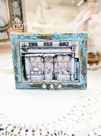 French Dress Shop No.5:1 Dollhouse Miniature Handmade Wooden Framed Art image 0