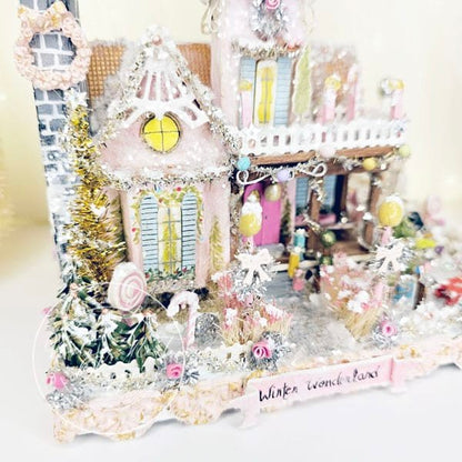 Miniature Christmas Victorian Mansion No.3 Putz Glitter Holiday Handmade One of a Kind image 5
