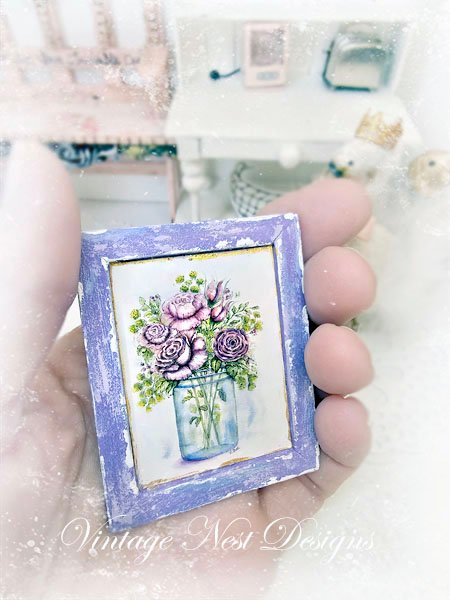 Florals No.14:2 Dollhouse Miniature Handmade Wooden Framed Art image 3