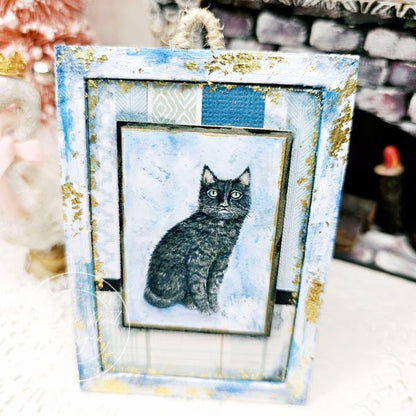 Black Cat No.6:3 Dollhouse Miniature Handmade Wooden Framed Art image 6