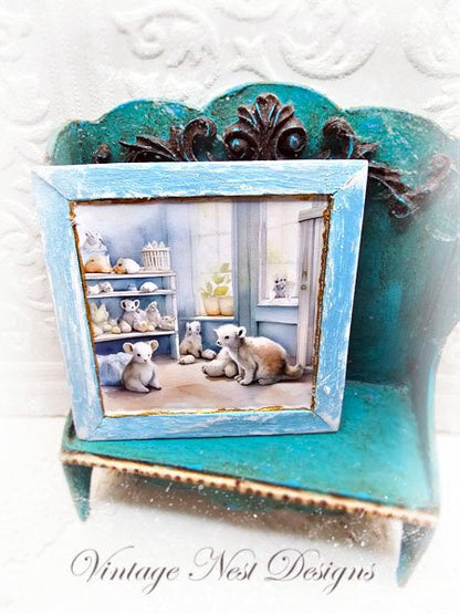 A Babies Room No.1:1 Dollhouse Miniature Handmade Wooden Framed Art image 3