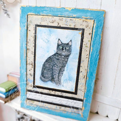 Black Cat No.6:4 Dollhouse Miniature Handmade Wooden Framed Art image 4