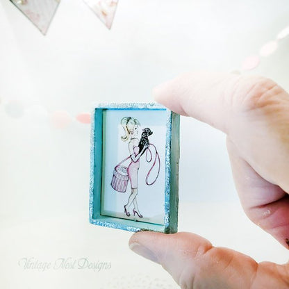 Barbie Shopping No.4:5 Dollhouse Miniature Handmade Wooden Framed Art image 5