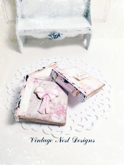 Shabby Book Set No.1 Handmade Miniatures for Dollhouse image 1