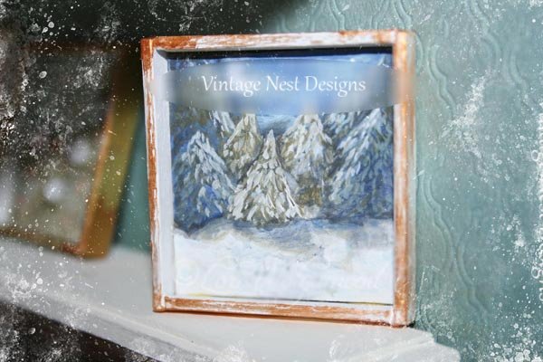Winter Nights No.1:1 Dollhouse Miniature Handmade Wooden Framed Art image 0