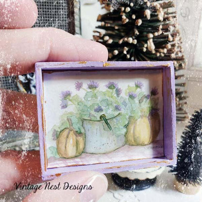 Bucket of Pumpkins No.1:1 Dollhouse Miniature Handmade Framed Art image 6