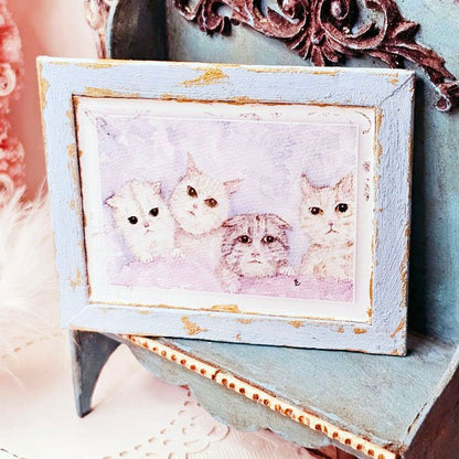 Kittens No.5:2 Dollhouse Miniature Handmade Wooden Framed Art image 3