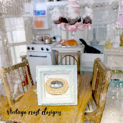 Bird Nest Blue Eggs No.1:1 Dollhouse Miniature Framed Art image 4