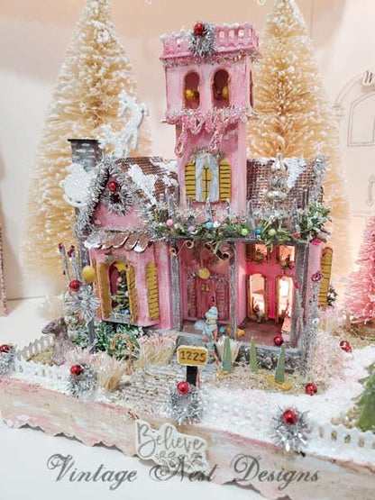 Putz Glitter Holiday House Victorian Mansion No.2 Handmade Miniature image 0