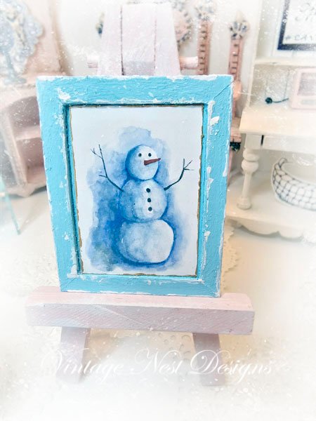 Snowman No.1:1 Dollhouse Miniature Handmade Wooden Framed Art image 4