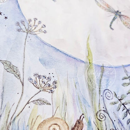 The moon and Dragonflies Fine Art Original Watercolor Painting image 3