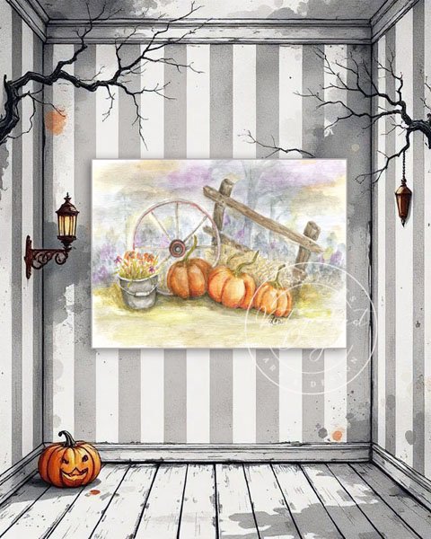 Pumpkin Patch No.3 Digital Prints Watercolor Painting image 0