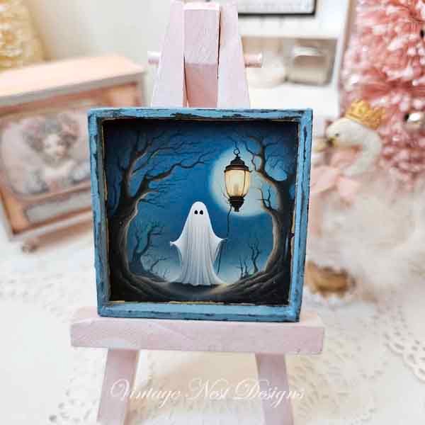 Ghost Lantern No.1:1 Dollhouse Miniature Handmade Wooden Framed Art image 1