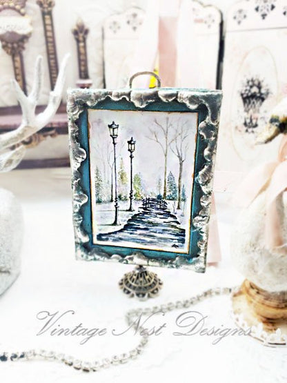 Walk in the Park No.1 Dollhouse Miniature Handmade Metal & Wood Framed Art image 1